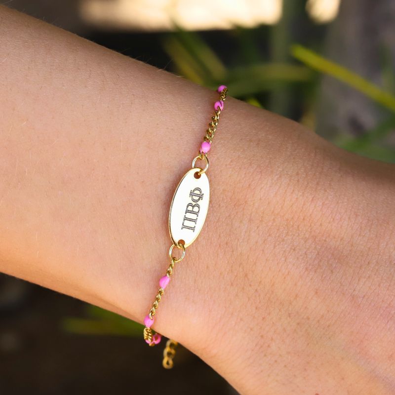 Pi Beta Phi Sorority Bracelet - Pink Enamel Chain Style