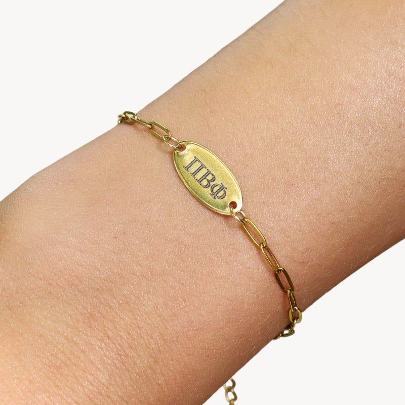 Pi Beta Phi Sorority Bracelet – Gold-Plated Paper Clip Style