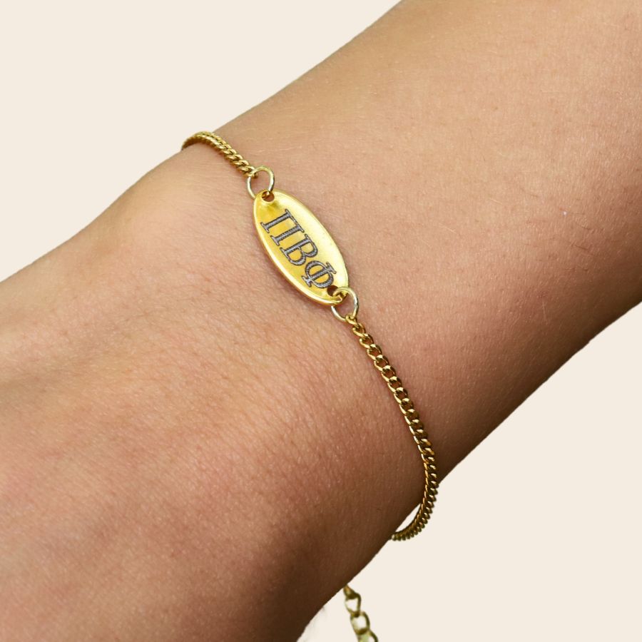 Pi Beta Phi Sorority Bracelet - Gold-Plated Cuban Chain Style