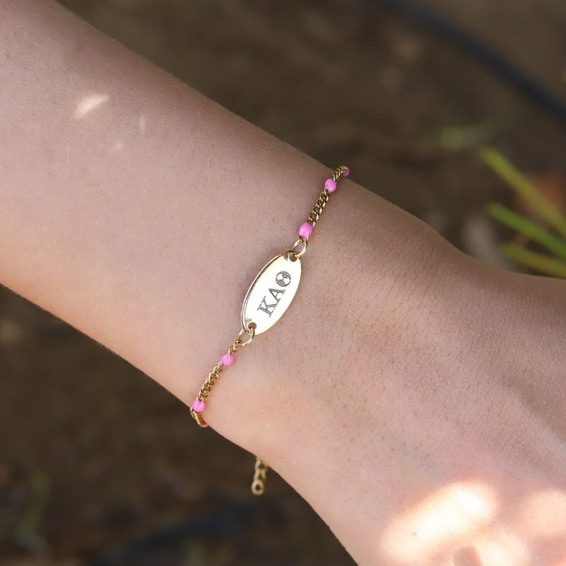 Kappa Alpha Theta Sorority Bracelet - Pink Enamel Chain Style