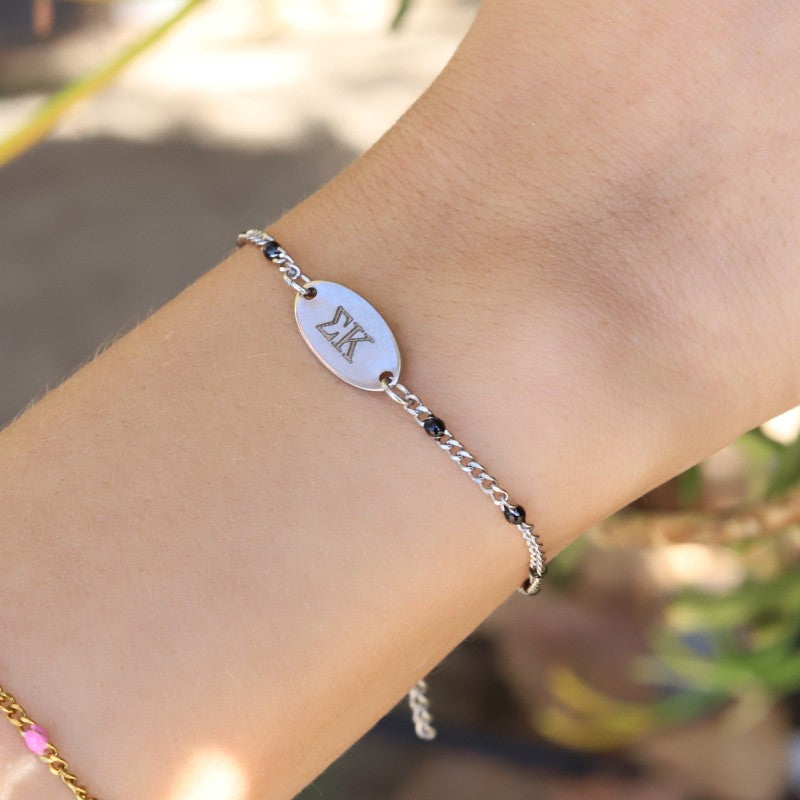 Sigma Kappa Sorority Bracelet - Black Enamel Silver Chain Style