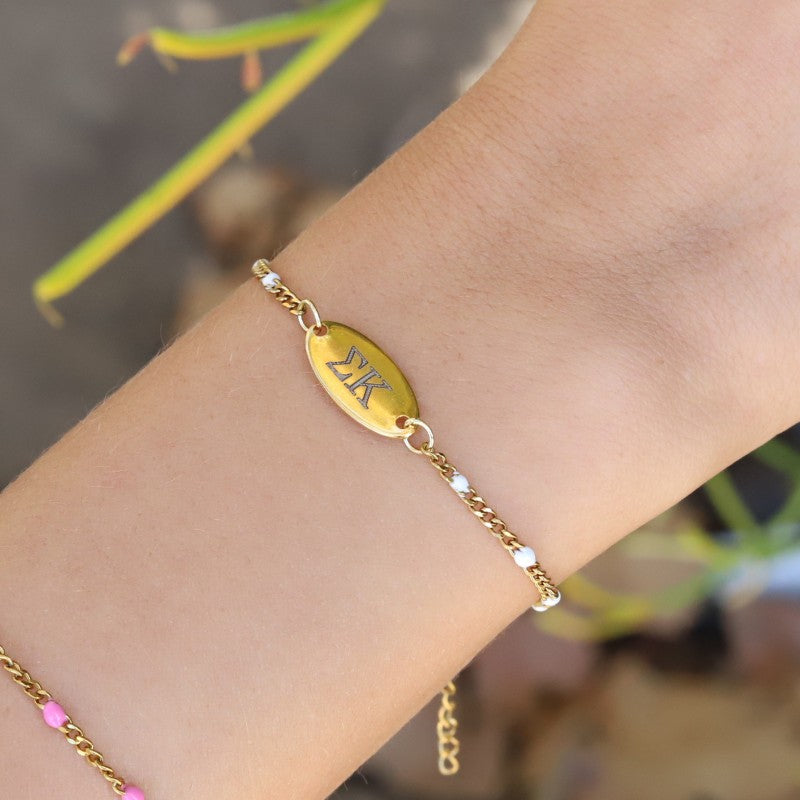 Sigma Kappa Sorority Bracelet - White Enamel Chain Style
