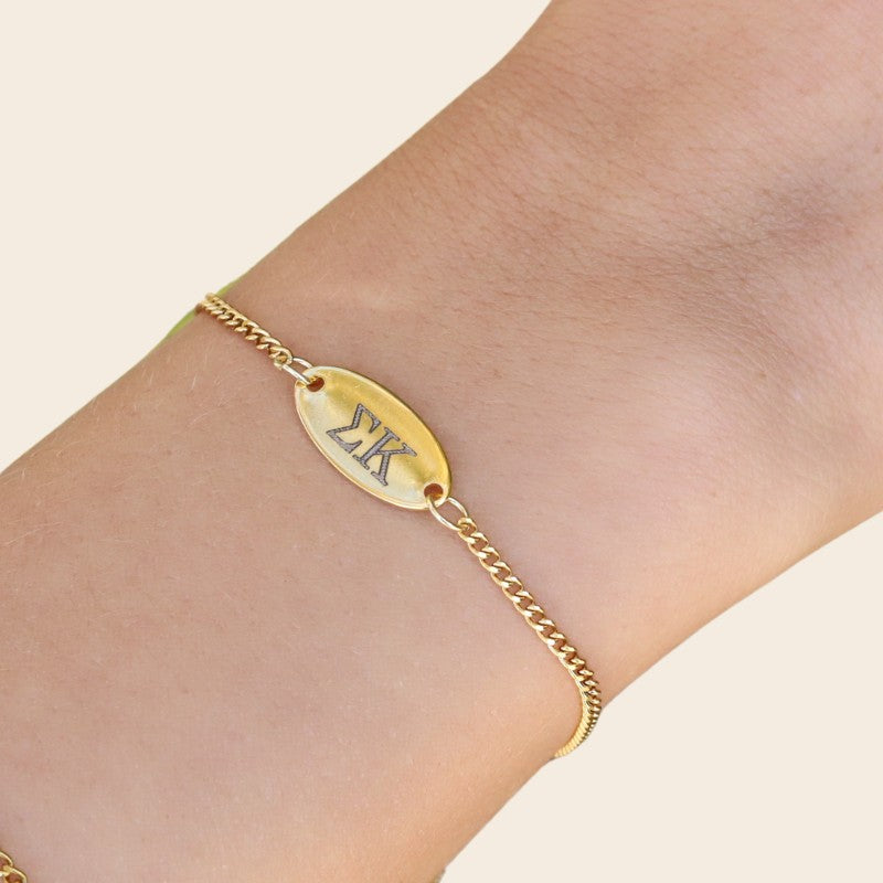 Sigma Kappa Sorority Bracelet – Gold-Plated Cuban Chain Style, Modeled on Hand
