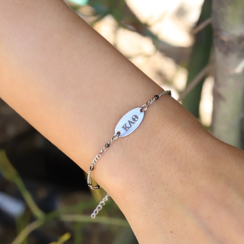 Kappa Alpha Theta Sorority Bracelet - Black Enamel Silver Chain Style