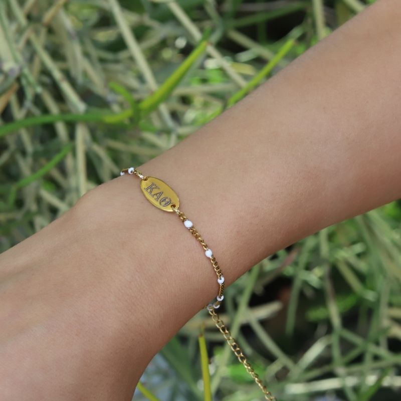 Kappa Alpha Theta Sorority Bracelet - White Enamel Chain Style